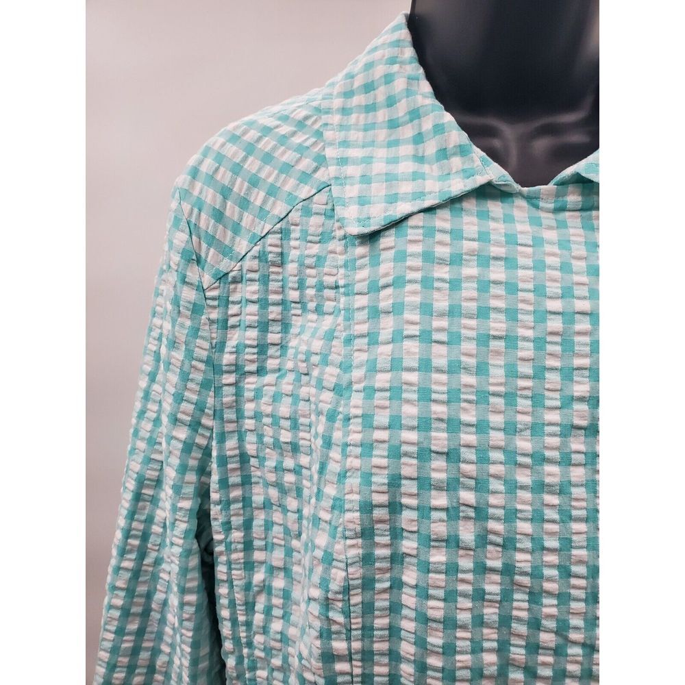 Isaac‎ Mizrahi Live! Women's Jacket Size 14 Aqua White Checkered